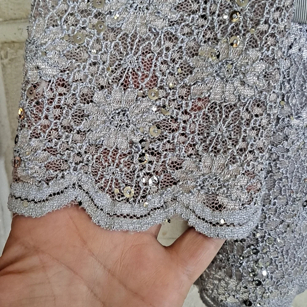 Petite Alex Evenings purple v neck bedazzled lace tie waist top/blouse - Picture 6 of 6